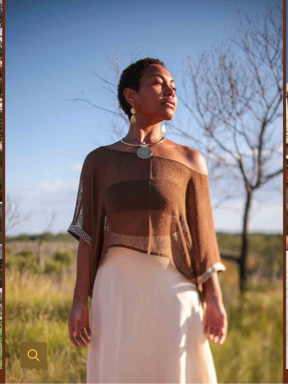 Boho Off-the-Shoulder Sheer Sweater in Brown